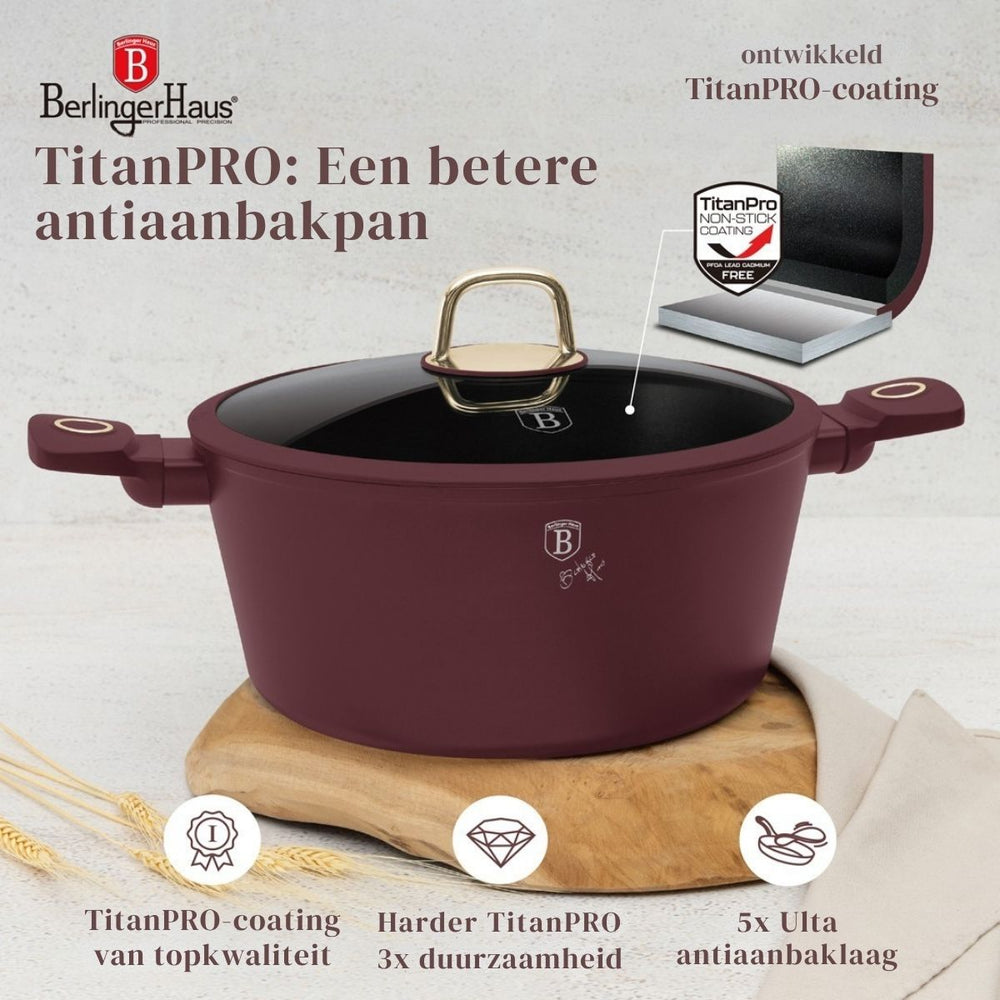 BerlingerHaus Topfset Matt Bordeaux 11-teilig - Kochtopf ø 20, 24, 28 cm, Bratpfanne ø 24, 28 cm & Stielkasserolle ø 16 cm - geeignet für alle Wärmequellen