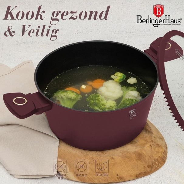 BerlingerHaus Topfset Matt Bordeaux 11-teilig - Kochtopf ø 20, 24, 28 cm, Bratpfanne ø 24, 28 cm & Stielkasserolle ø 16 cm - geeignet für alle Wärmequellen