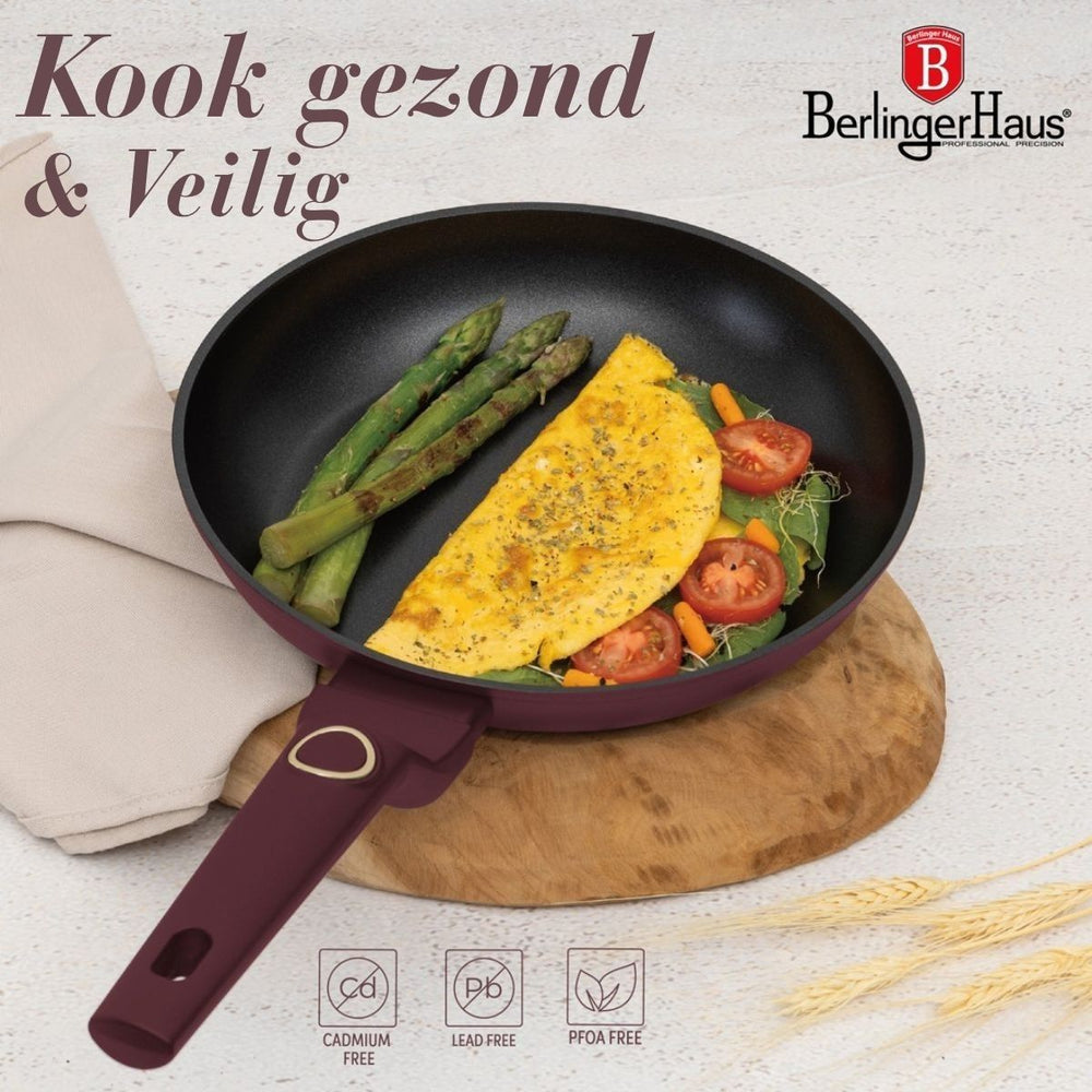 BerlingerHaus Topfset Matt Bordeaux 11-teilig - Kochtopf ø 20, 24, 28 cm, Bratpfanne ø 24, 28 cm & Stielkasserolle ø 16 cm - geeignet für alle Wärmequellen