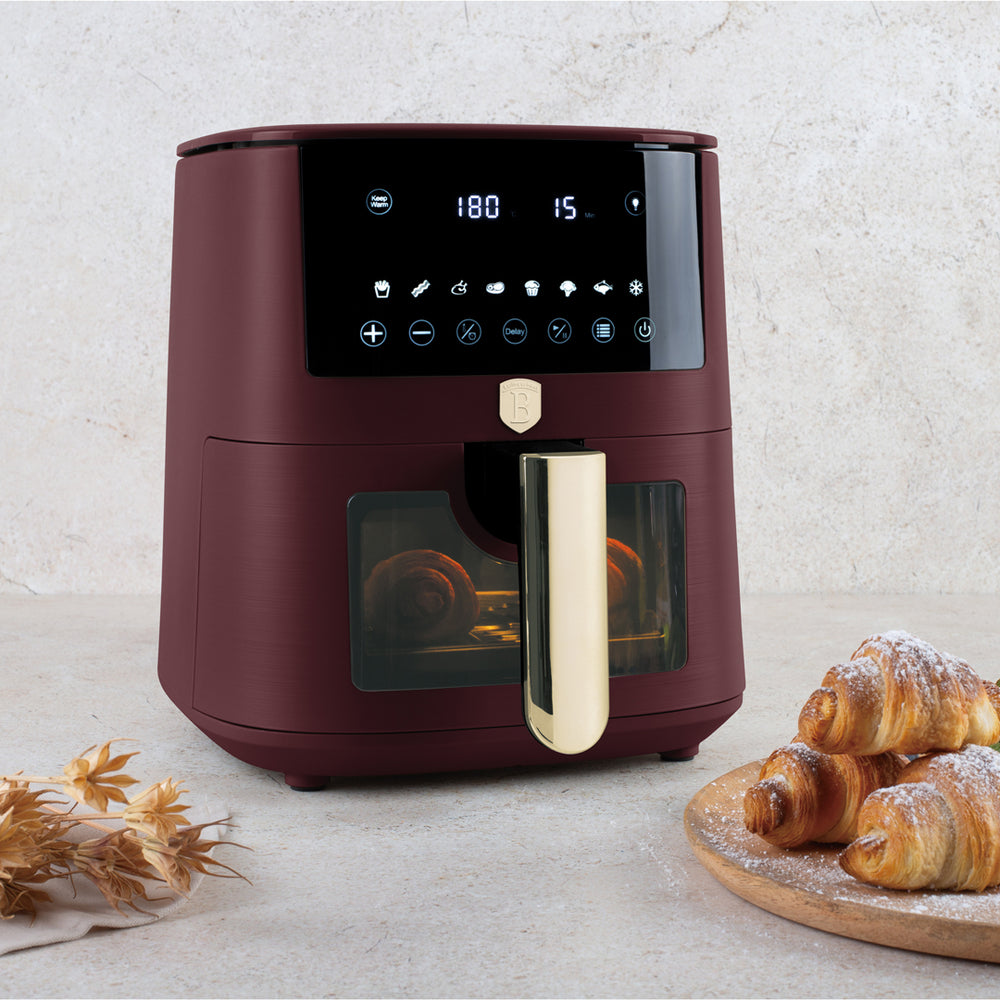 BerlingerHaus Heißluftfritteuse XL Matt Bordeaux - mit Sichtfenster - 5 Liter - 1400W