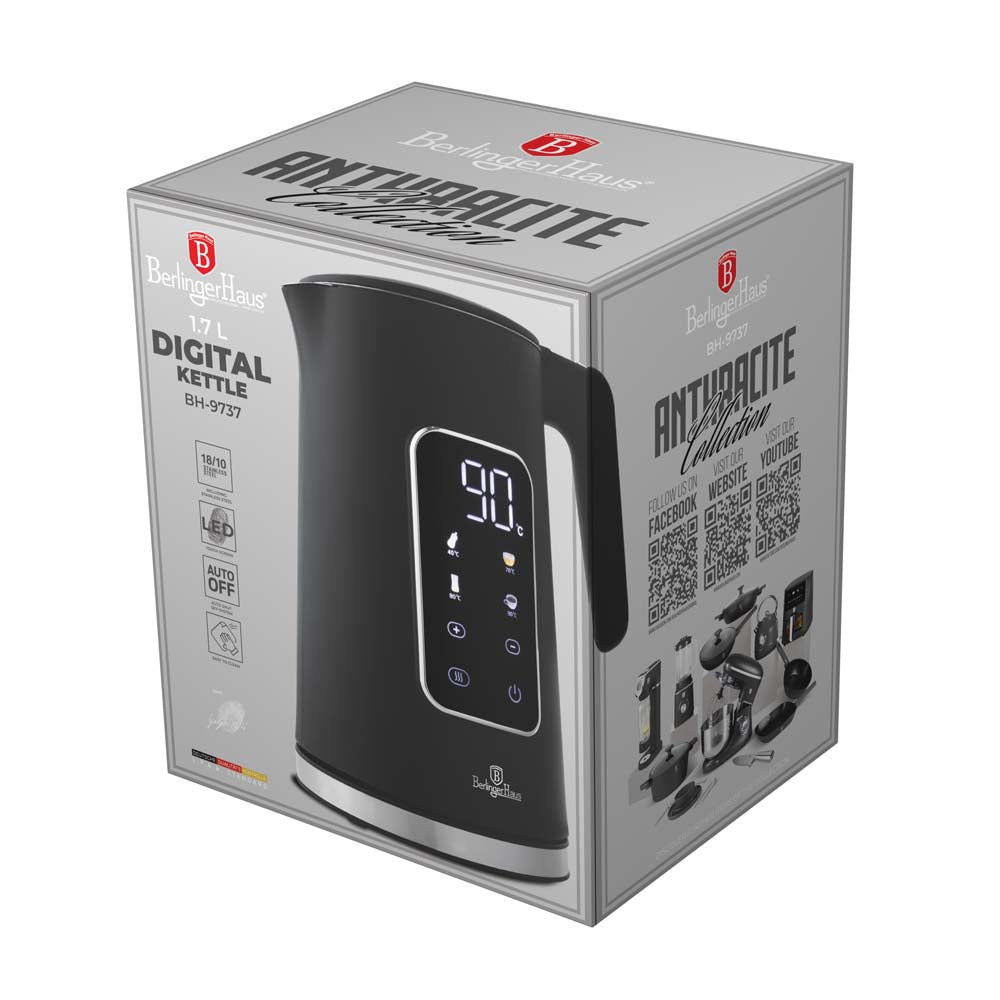 BerlingerHaus Wasserkocher Digital Matt Anthrazit - Temperaturregelung - 1,7 Liter - 2200W