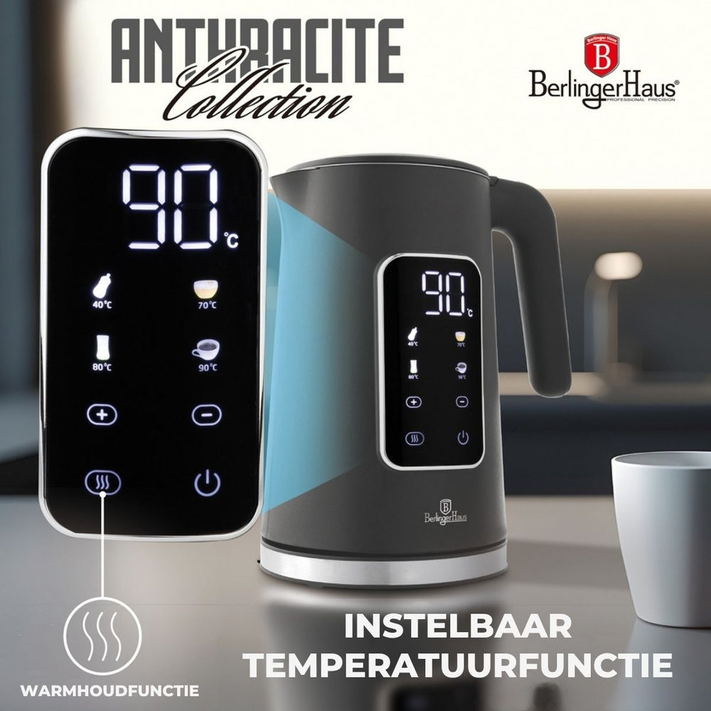 BerlingerHaus Wasserkocher Digital Matt Anthrazit - Temperaturregelung - 1,7 Liter - 2200W