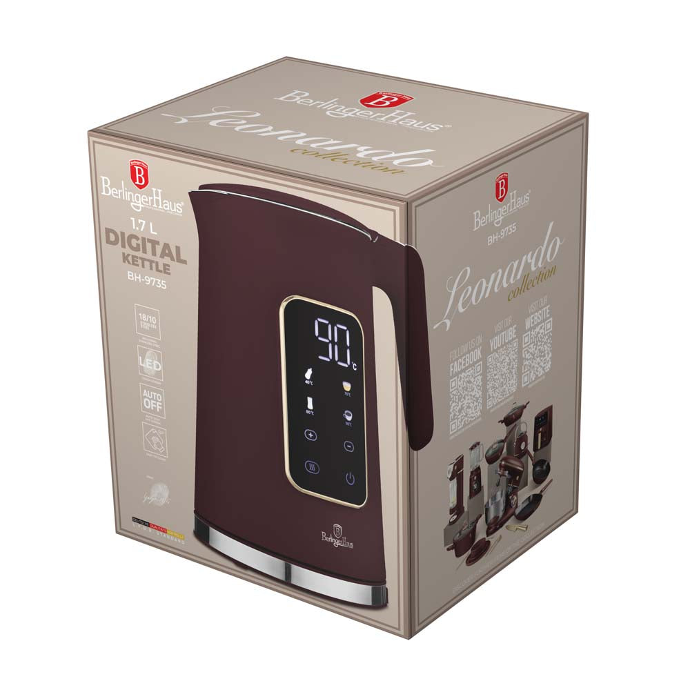 BerlingerHaus Wasserkocher Digital Matt Bordeaux - Temperatureinstellung - 1,7 Liter - 2200W