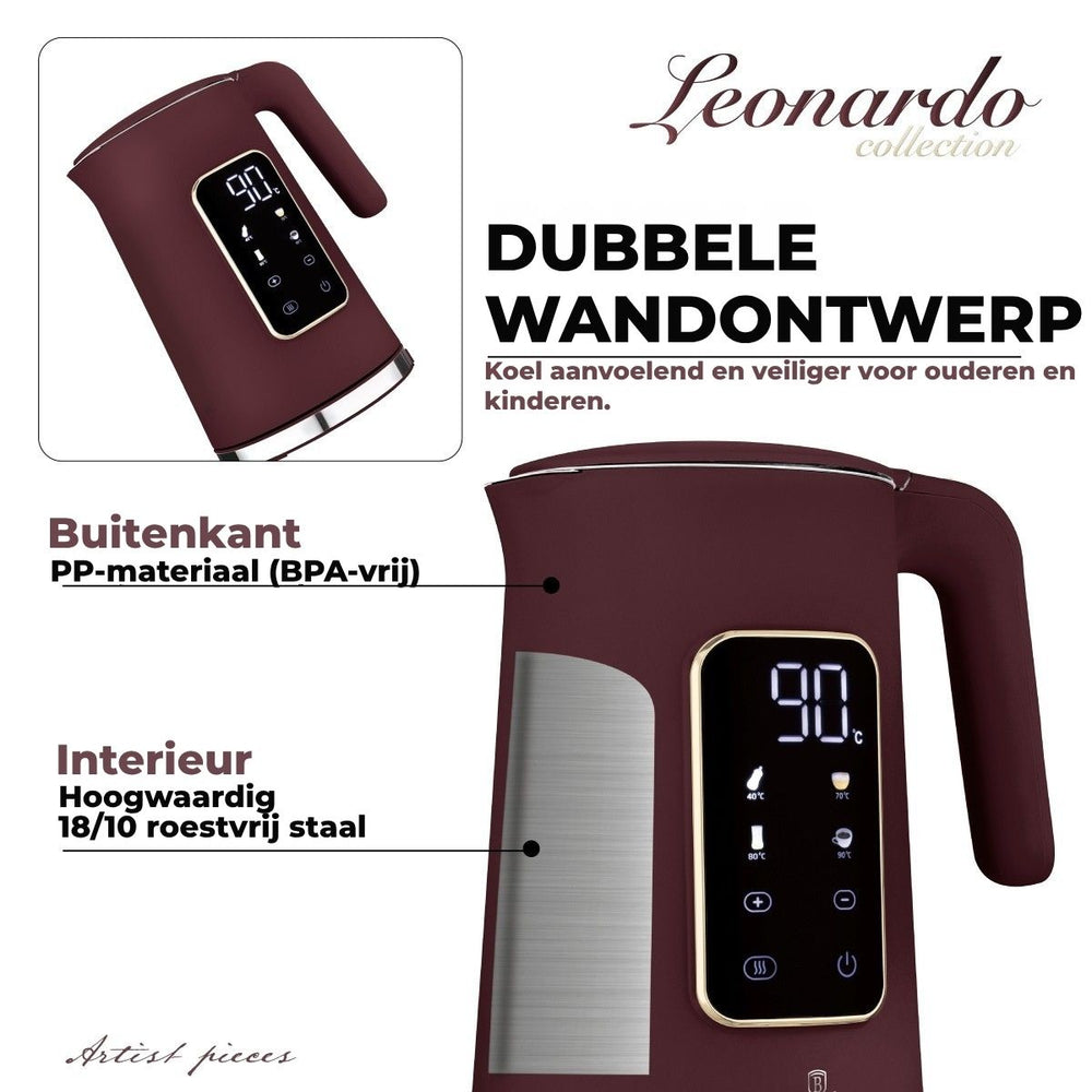 BerlingerHaus Wasserkocher Digital Matt Bordeaux - Temperatureinstellung - 1,7 Liter - 2200W