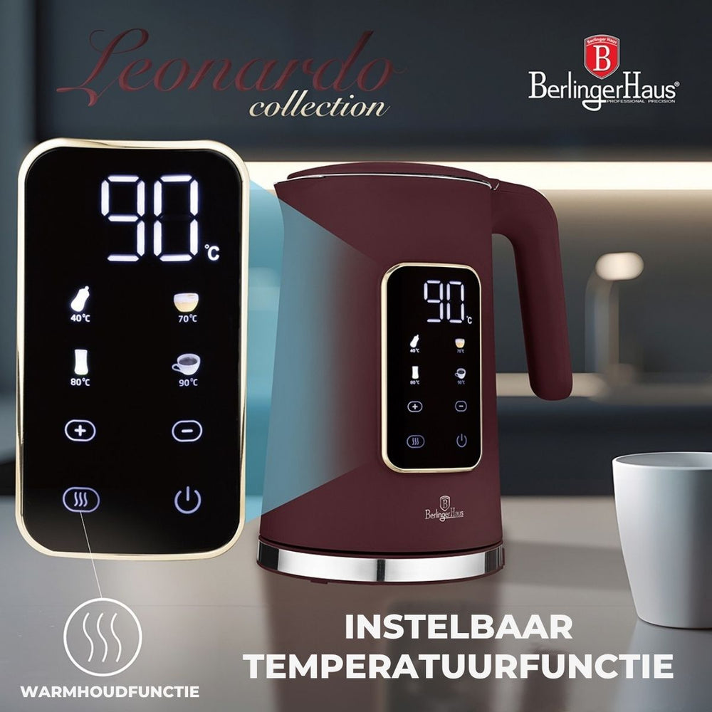 BerlingerHaus Wasserkocher Digital Matt Bordeaux - Temperatureinstellung - 1,7 Liter - 2200W