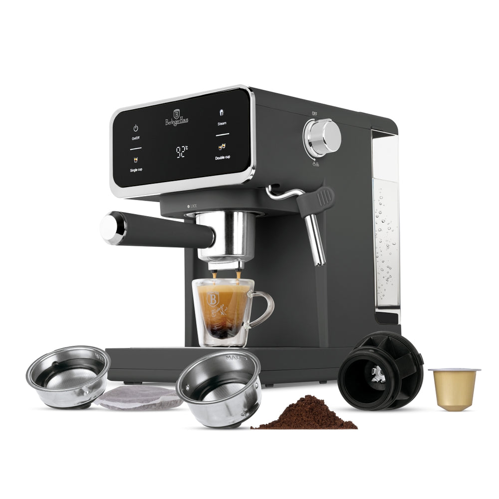 BerlingerHaus Espressomaschine / Siebträgermaschine Digital Matt Anthrazit - 3-in-1 - 20 Bar - 1,0 Liter