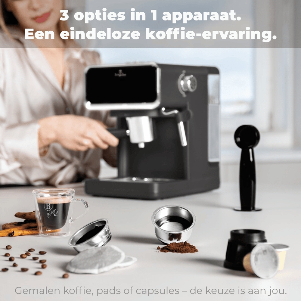 BerlingerHaus Espressomaschine / Siebträgermaschine Digital Matt Anthrazit - 3-in-1 - 20 Bar - 1,0 Liter