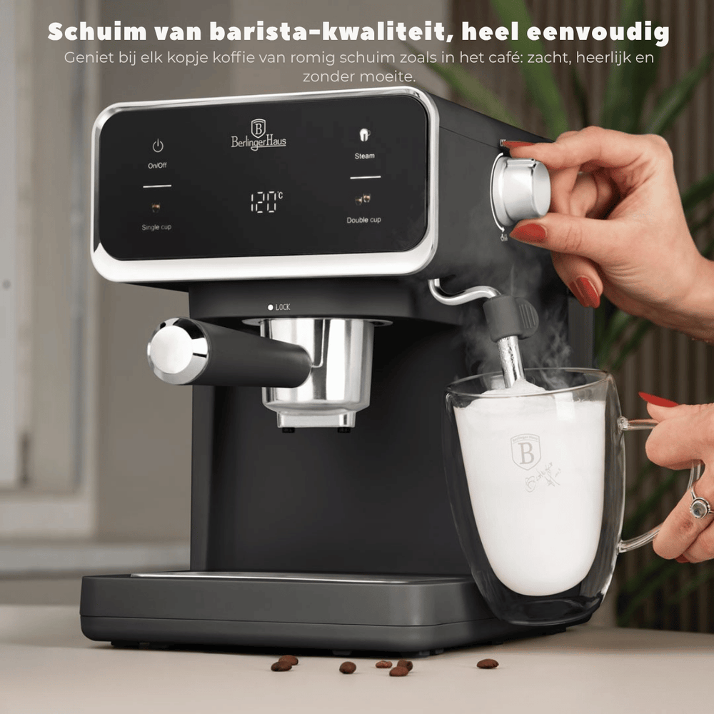 BerlingerHaus Espressomaschine / Siebträgermaschine Digital Matt Anthrazit - 3-in-1 - 20 Bar - 1,0 Liter