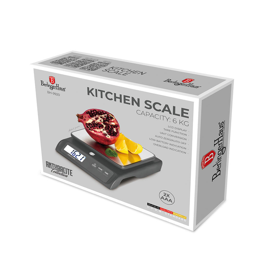 BerlingerHaus Küchenwaage Digital Anthrazit - Maximal 6 kg
