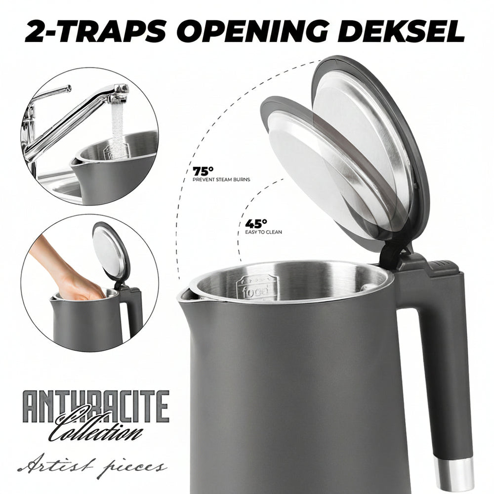 BerlingerHaus Wasserkocher Doppelwandig Matt Anthrazit - 1,7 Liter - 1800W