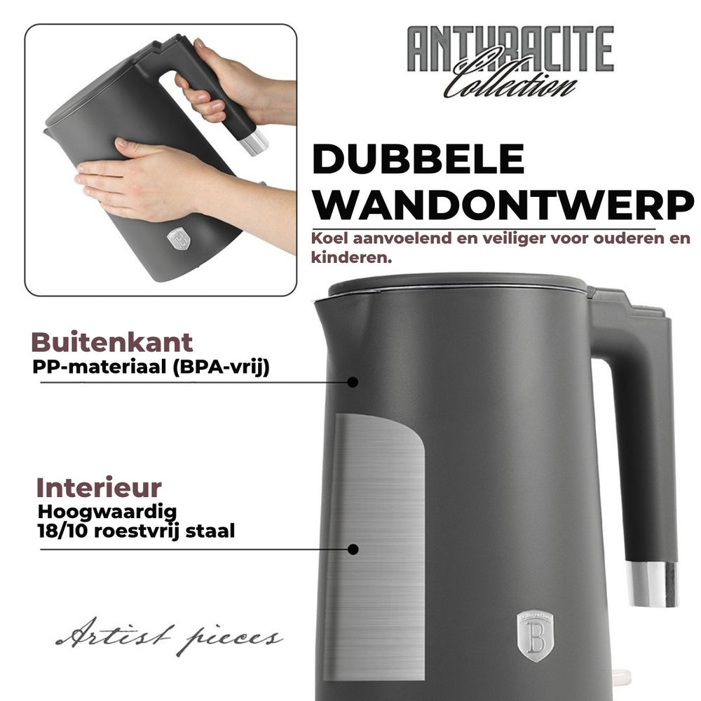 BerlingerHaus Wasserkocher Doppelwandig Matt Anthrazit - 1,7 Liter - 1800W