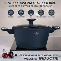 BerlingerHaus Topfset Matt Blau 11-teilig - Kochtopf ø 20, 24, 28 cm, Bratpfanne ø 24, 28 cm & Stielkasserolle ø 16 cm - Geeignet für alle Wärmequellen