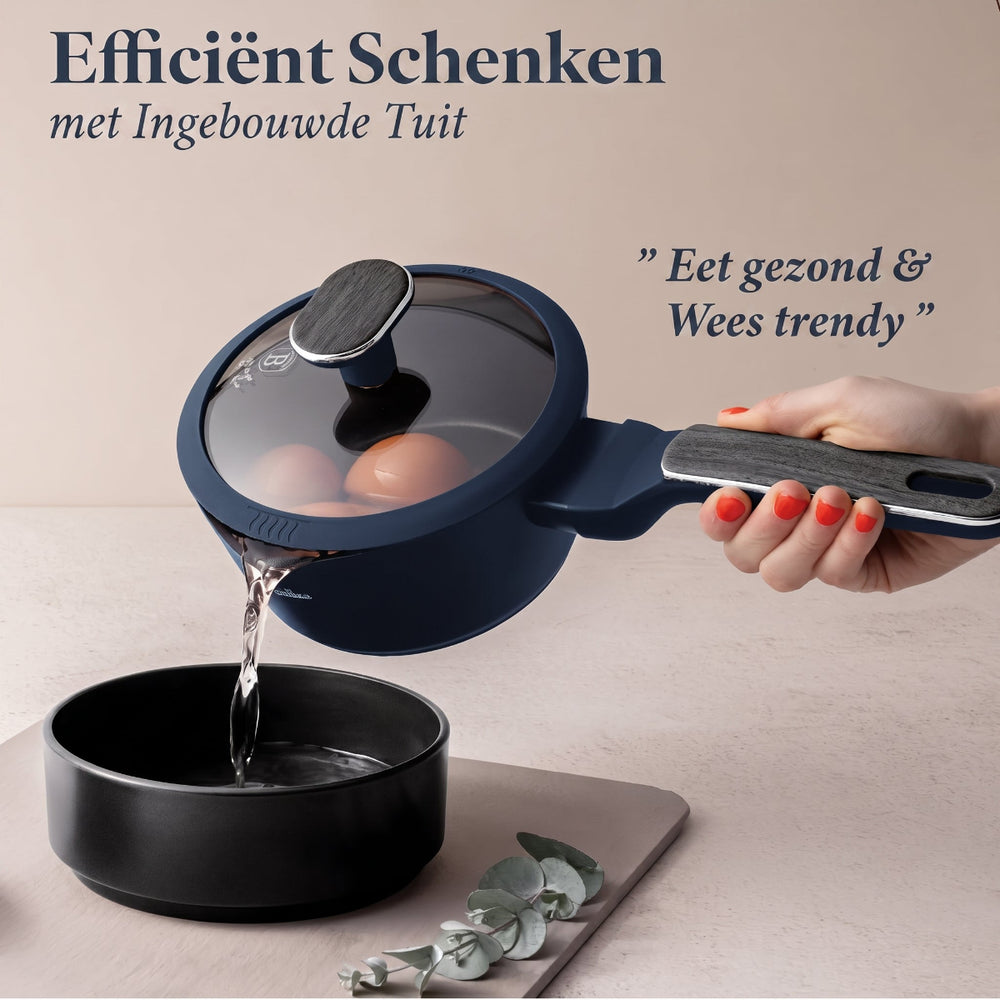 BerlingerHaus Topfset Matt Blau 11-teilig - Kochtopf ø 20, 24, 28 cm, Bratpfanne ø 24, 28 cm & Stielkasserolle ø 16 cm - Geeignet für alle Wärmequellen