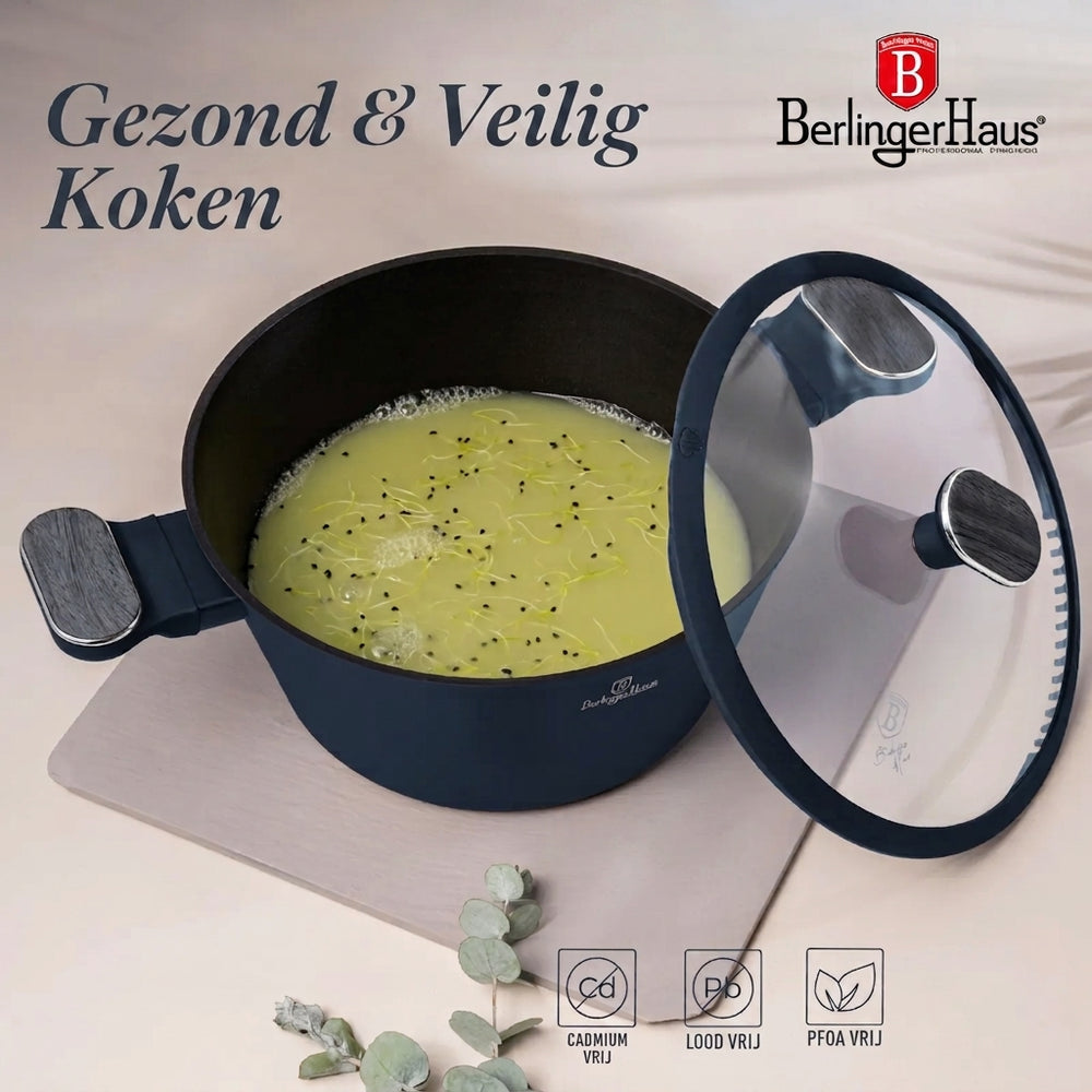 BerlingerHaus Topfset Matt Blau 11-teilig - Kochtopf ø 20, 24, 28 cm, Bratpfanne ø 24, 28 cm & Stielkasserolle ø 16 cm - Geeignet für alle Wärmequellen