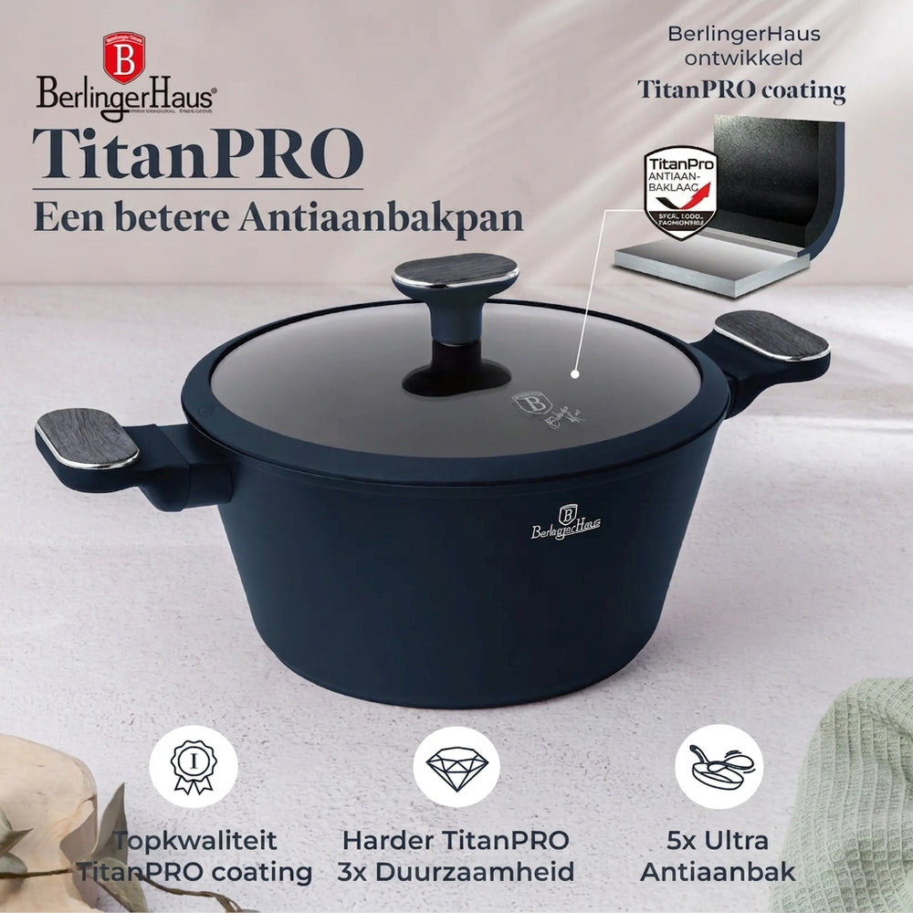 BerlingerHaus Topfset Matt Blau 11-teilig - Kochtopf ø 20, 24, 28 cm, Bratpfanne ø 24, 28 cm & Stielkasserolle ø 16 cm - Geeignet für alle Wärmequellen