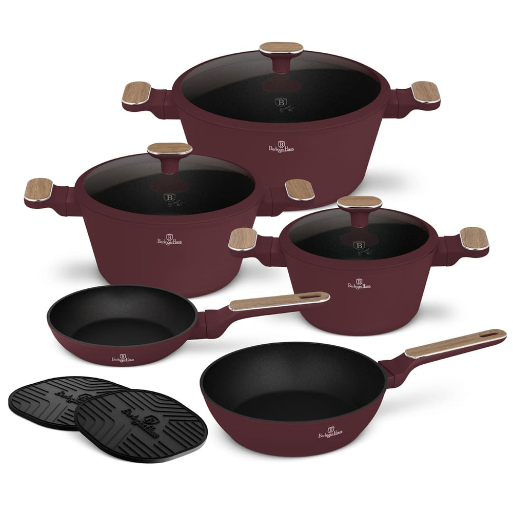 BerlingerHaus Topfset Nordic Matt Bordeaux 7-teilig - Kochtopf ø 20, 24, 28 cm, Bratpfanne ø 20 & 24 cm - Geeignet für alle Wärmequellen