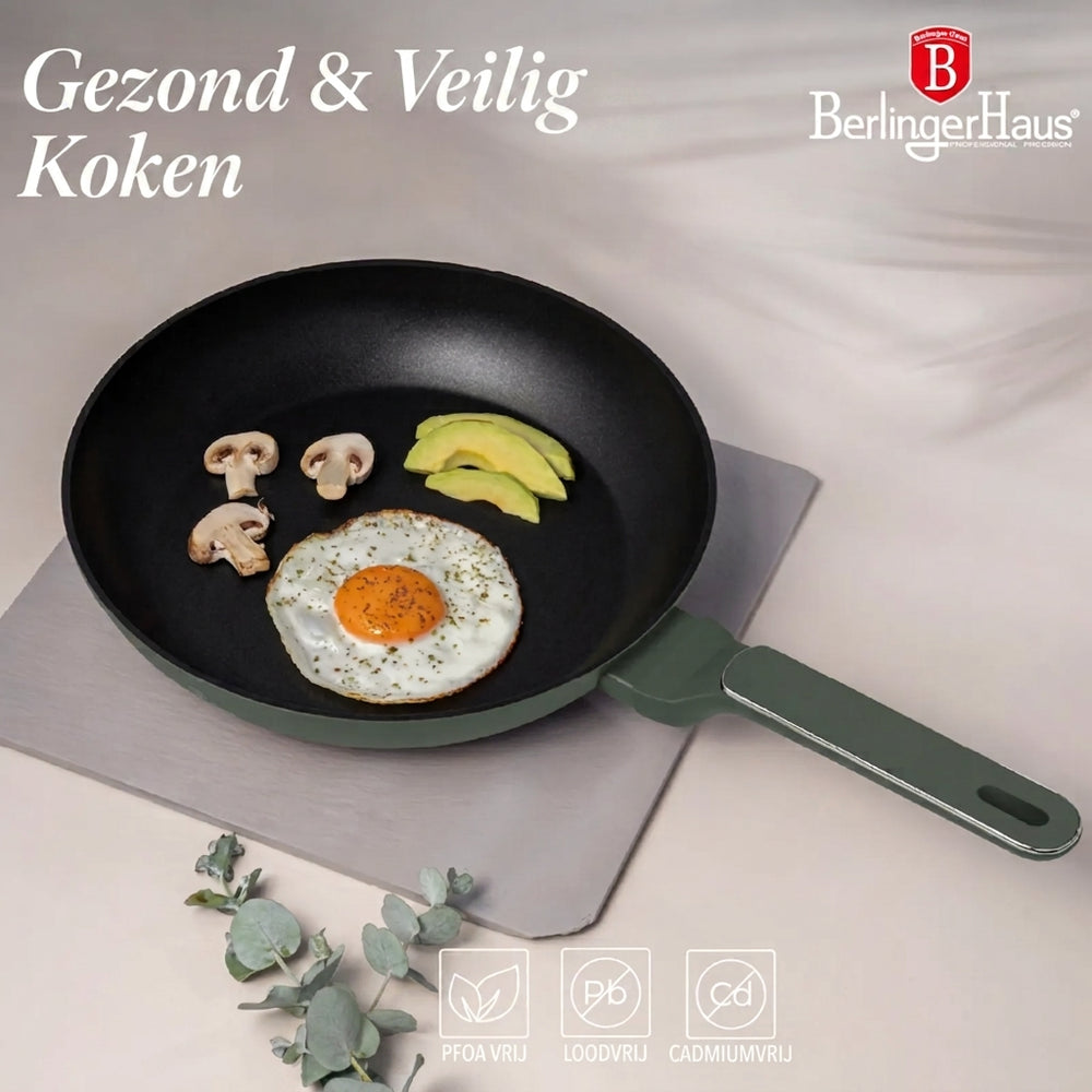 BerlingerHaus Topfset Matt Grün 11-Teilig - Kochtopf ø 20, 24, 28 cm, Bratpfanne ø 24, 28 cm & Stielkasserolle ø 16 cm - Geeignet für alle Wärmequellen