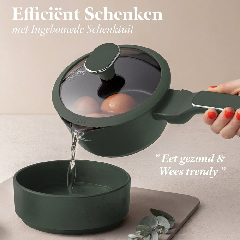BerlingerHaus Topfset Matt Grün 11-Teilig - Kochtopf ø 20, 24, 28 cm, Bratpfanne ø 24, 28 cm & Stielkasserolle ø 16 cm - Geeignet für alle Wärmequellen