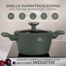 BerlingerHaus Topfset Matt Grün 11-Teilig - Kochtopf ø 20, 24, 28 cm, Bratpfanne ø 24, 28 cm & Stielkasserolle ø 16 cm - Geeignet für alle Wärmequellen