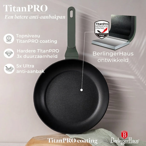 BerlingerHaus Topfset Matt Grün 11-Teilig - Kochtopf ø 20, 24, 28 cm, Bratpfanne ø 24, 28 cm & Stielkasserolle ø 16 cm - Geeignet für alle Wärmequellen