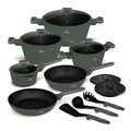 BerlingerHaus Topfset Matt Grün 11-Teilig - Kochtopf ø 20, 24, 28 cm, Bratpfanne ø 24, 28 cm & Stielkasserolle ø 16 cm - Geeignet für alle Wärmequellen