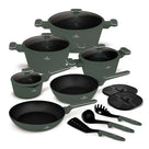 BerlingerHaus Topfset Matt Grün 11-Teilig - Kochtopf ø 20, 24, 28 cm, Bratpfanne ø 24, 28 cm & Stielkasserolle ø 16 cm - Geeignet für alle Wärmequellen