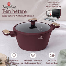 BerlingerHaus Topfset Nordic Matt Bordeaux 7-teilig - Kochtopf ø 20, 24, 28 cm, Bratpfanne ø 20 & 24 cm - Geeignet für alle Wärmequellen