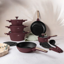 BerlingerHaus Topfset Nordic Matt Bordeaux 11-teilig - Kochtopf ø 20, 24, 28 cm, Bratpfanne ø 24, 28 cm & Stielkasserolle ø 16 cm - Geeignet für alle Wärmequellen