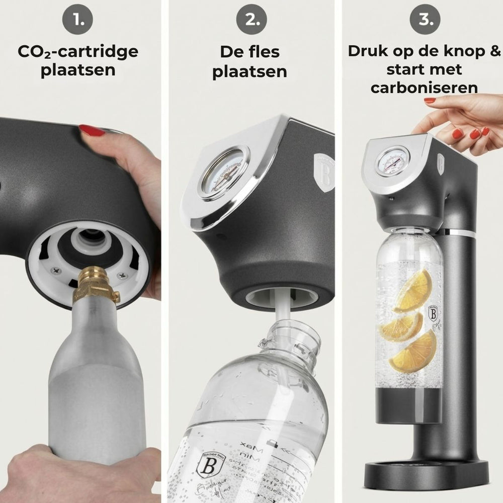 BerlingerHaus Wassersprudler Matt Anthrazit - Barometer - Inklusive 2 Flaschen