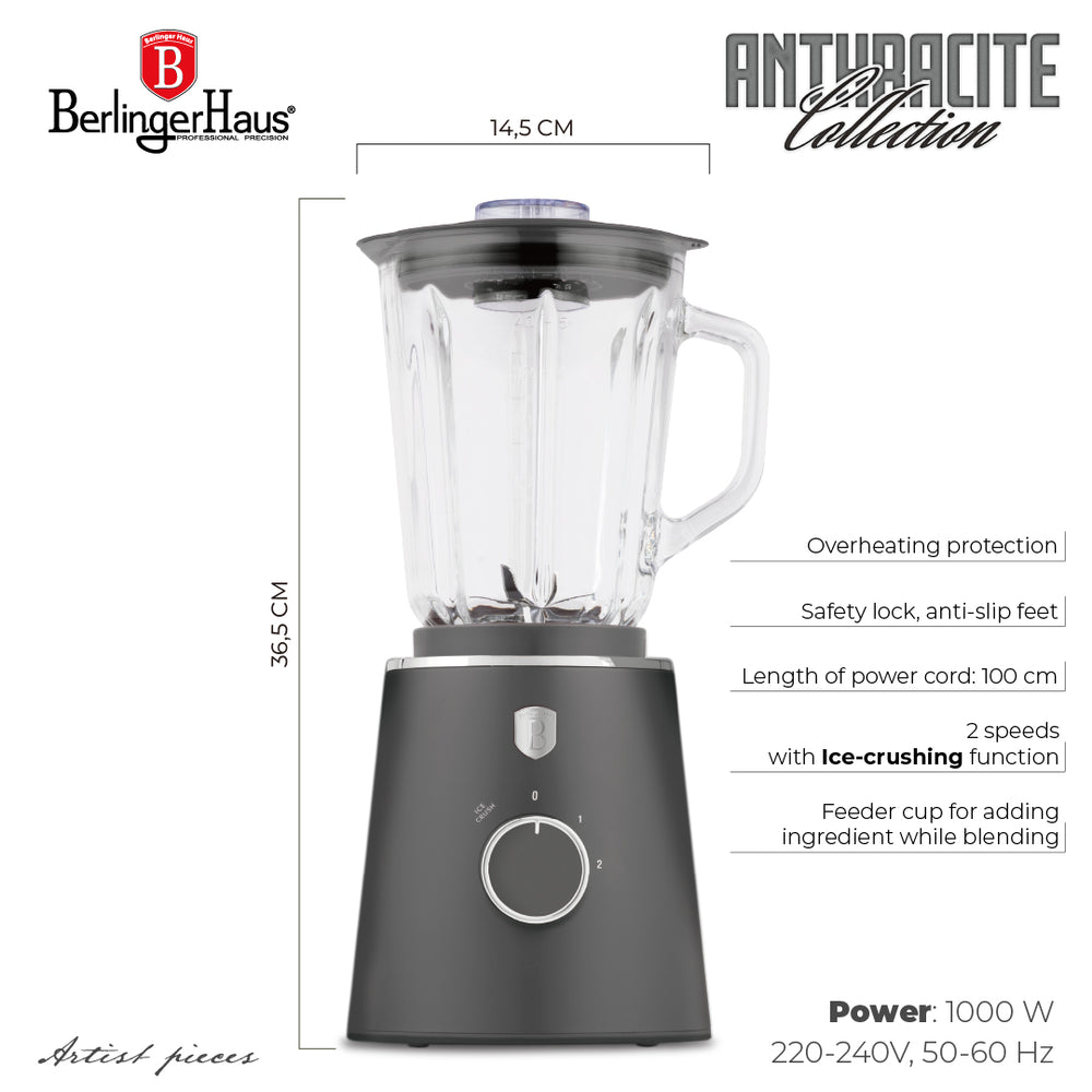 BerlingerHaus Standmixer Matt Anthrazit - Glaskrug - 1,5 Liter - 1000W