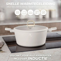 BerlingerHaus Topfset Matt Creme 11-Teilig - Kochtöpfe ø 20, 24, 28 cm, Bratpfannen ø 24, 28 cm & Stielkasserolle ø 16 cm - Geeignet für alle Wärmequellen