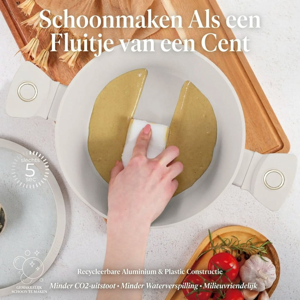 BerlingerHaus Topfset Matt Creme 11-Teilig - Kochtöpfe ø 20, 24, 28 cm, Bratpfannen ø 24, 28 cm & Stielkasserolle ø 16 cm - Geeignet für alle Wärmequellen