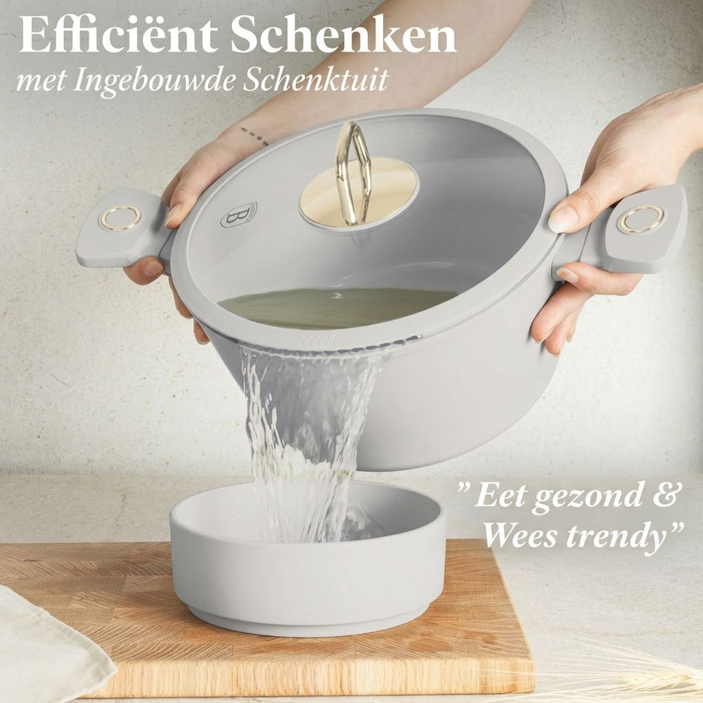 BerlingerHaus Topfset Matt Creme 11-Teilig - Kochtöpfe ø 20, 24, 28 cm, Bratpfannen ø 24, 28 cm & Stielkasserolle ø 16 cm - Geeignet für alle Wärmequellen