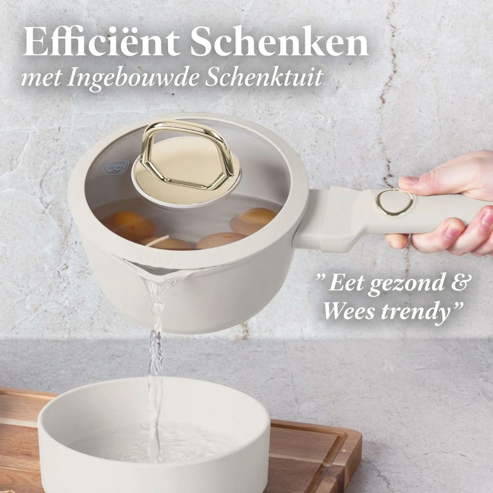 BerlingerHaus Topfset Matt Creme 11-Teilig - Kochtöpfe ø 20, 24, 28 cm, Bratpfannen ø 24, 28 cm & Stielkasserolle ø 16 cm - Geeignet für alle Wärmequellen