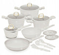 BerlingerHaus Topfset Matt Creme 11-Teilig - Kochtöpfe ø 20, 24, 28 cm, Bratpfannen ø 24, 28 cm & Stielkasserolle ø 16 cm - Geeignet für alle Wärmequellen