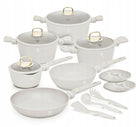 BerlingerHaus Topfset Matt Creme 11-Teilig - Kochtöpfe ø 20, 24, 28 cm, Bratpfannen ø 24, 28 cm & Stielkasserolle ø 16 cm - Geeignet für alle Wärmequellen