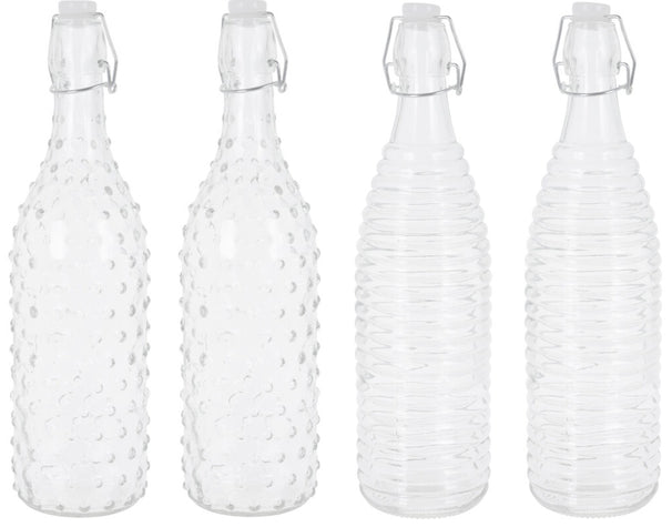 Cookinglife Bügelflaschen Glas 1 L - 4er spülmaschinenfest klar - Dots&Lines