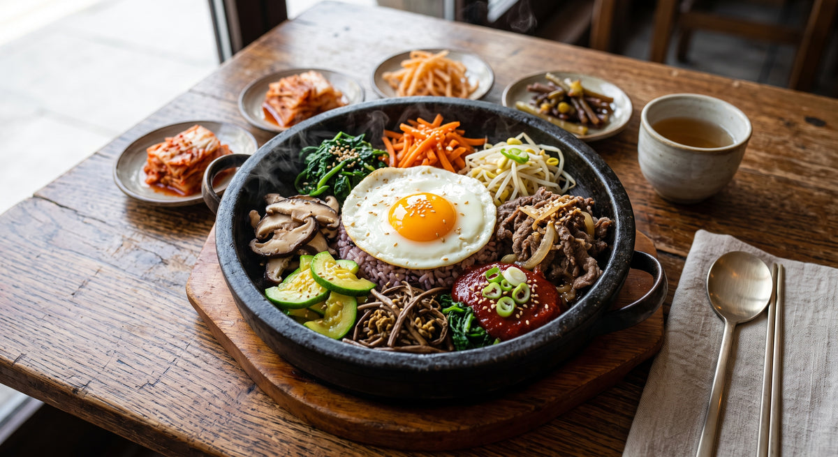 Koreanische Reisschale voller Farbe, Geschmack und Textur