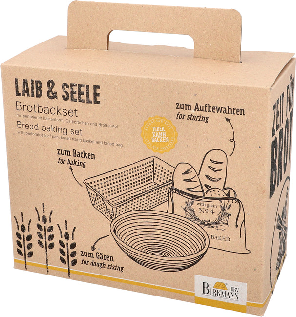 Birkmann Brotbackset / Brotbackform - Gärkorb - Brotbeutel - Laib & Seele 3-teilig