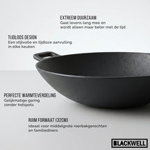 Blackwell Wokpfanne Gusseisen Ø 32 cm / 3.3 Liter – ohne Antihaftbeschichtung – geeignet für alle Wärmequellen