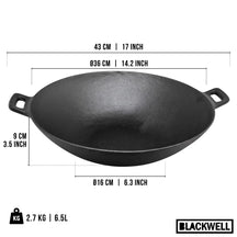 Blackwell Wokpfanne Gusseisen Ø 36 cm / 6.5 Liter – ohne Antihaftbeschichtung – geeignet für alle Wärmequellen