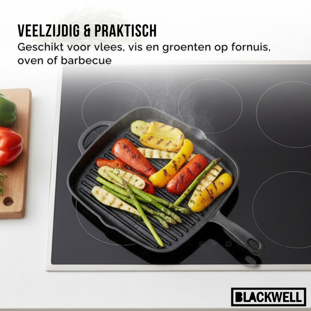 Blackwell Grillpfanne aus Gusseisen 26 x 26 cm – ohne Antihaftbeschichtung – geeignet für alle Herdarten