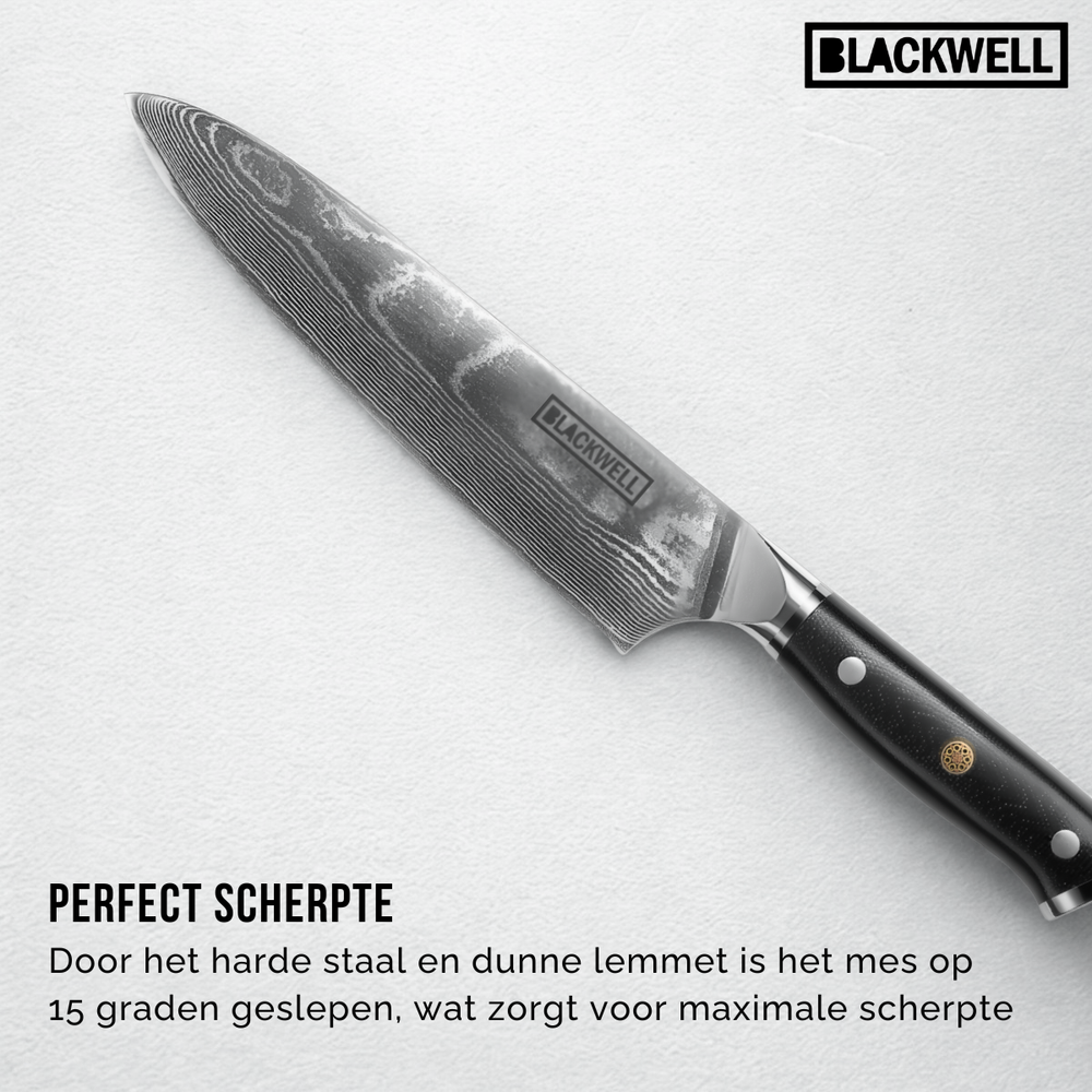 Blackwell Kochmesser im japanischen Stil - 67-lagiger Damaststahl - VG10 - 20 cm