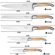 Blackwell Messerblock - Laguiole - Olivenholz - Kochmesser, Brotmesser, Fleischmesser, Officemesser & Schälmesser 6-teilig