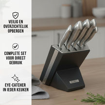 Blackwell Messerblock - Noire - Kochmesser, Santokumesser, Brotmesser, Officemesser & Schälmesser 6-teilig