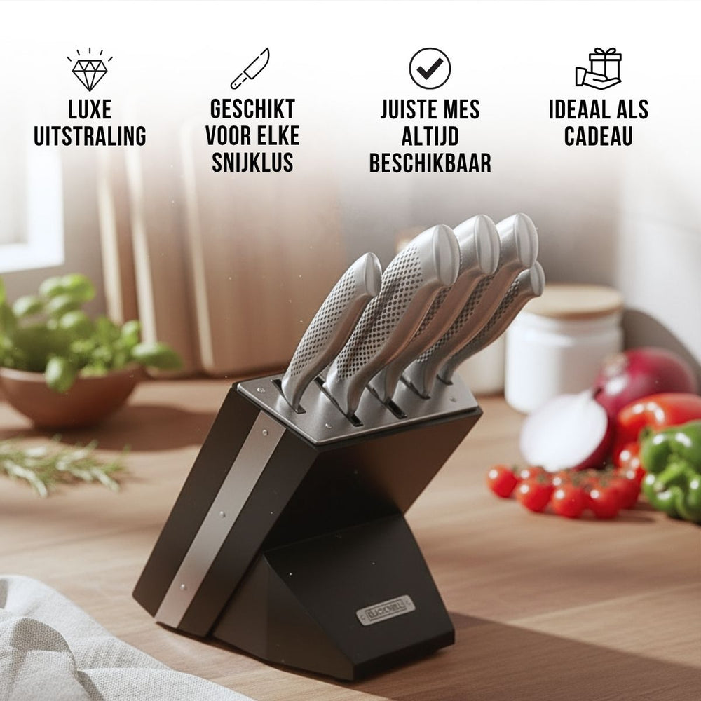Blackwell Messerblock - Noire - Kochmesser, Santokumesser, Brotmesser, Officemesser & Schälmesser 6-teilig