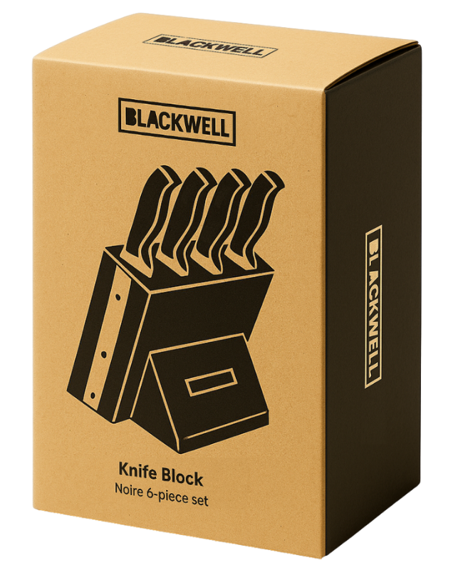 Blackwell Messerblock - Noire - Kochmesser, Santokumesser, Brotmesser, Officemesser & Schälmesser 6-teilig