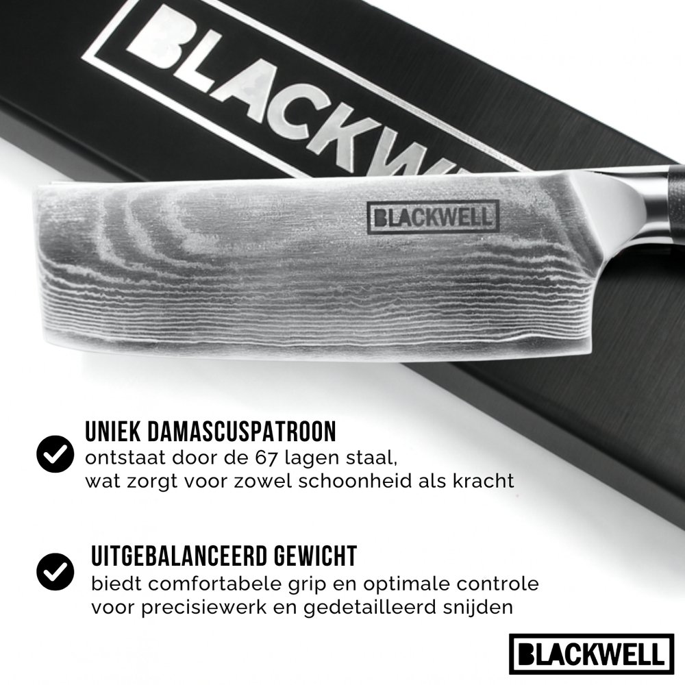 Blackwell Nakirimes Gemüsemesser im japanischen Stil – 67 Lagen Damaszenerstahl – VG10 – 17,5 cm