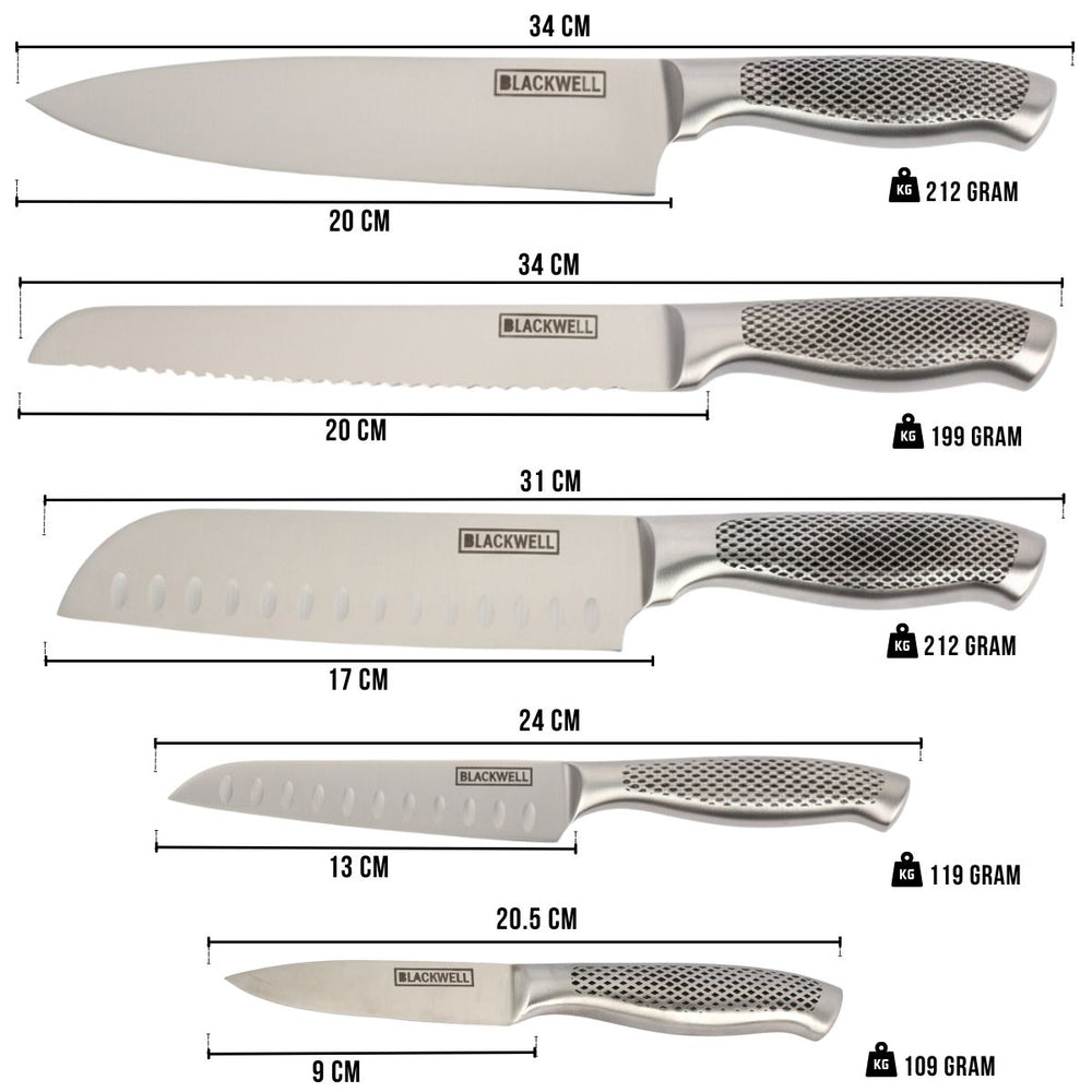 Blackwell Messerblock - Noire - Kochmesser, Santokumesser, Brotmesser, Officemesser & Schälmesser 6-teilig