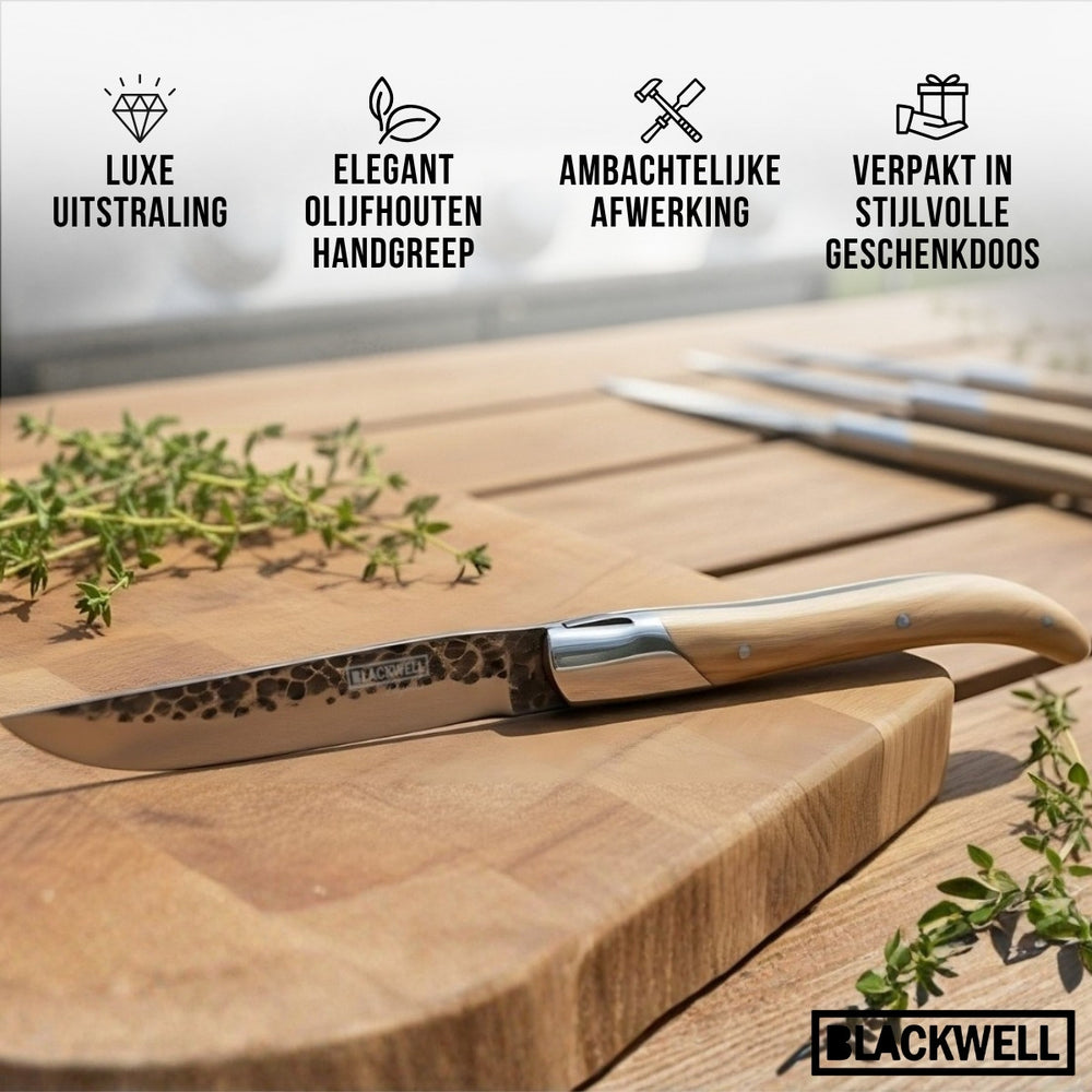 Blackwell Steakmesser Laguiole - Raw Black - Olivenholz - 6 Stück